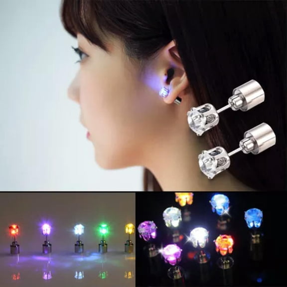 EOEMY Led Glow-In-The-Dark Earrings Lighted Round Stud Flash Party Dance Holiday Us/-Colorful-Only 1 Piece