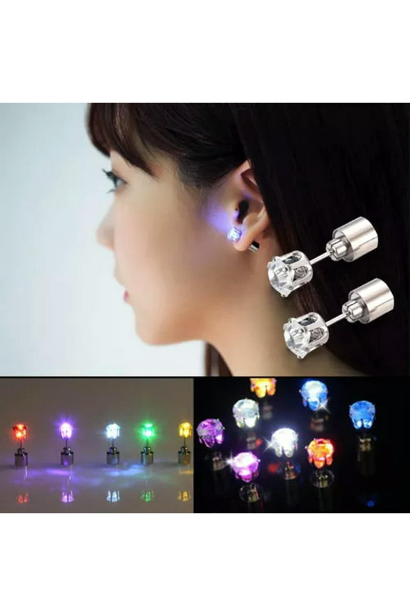 Led Glow-In-The-Dark Earrings Lighted Round Stud Flash Party Dance Holiday Us/-Orange-Only 1 Piece