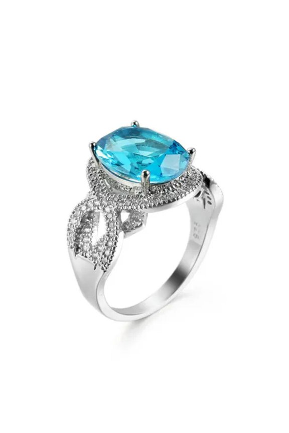 Light Blue Oval Cut Aaa Cz Ring Women'S 925 Silver Engagement Wedding Size 6-10