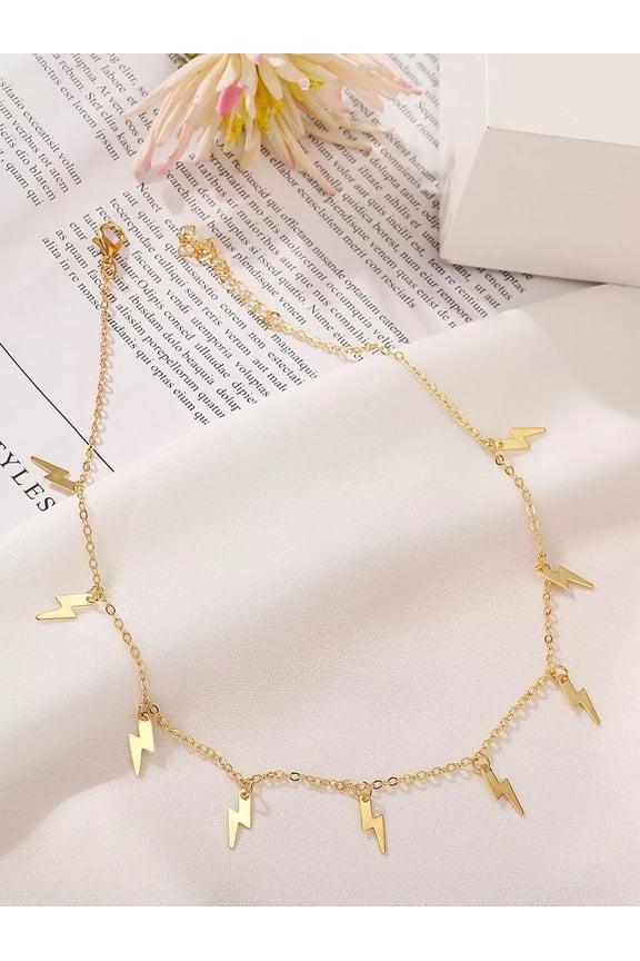 Lightning Shaped Pendant Necklace Vintage Metal Collarbone Chain For Women-Default