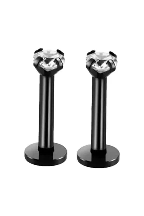 Lip Ring Ear 2Pcs Surgical Steel Monroe Stud Helix Piercing / Tragus Labret Bars-Black-6mm-2Pc