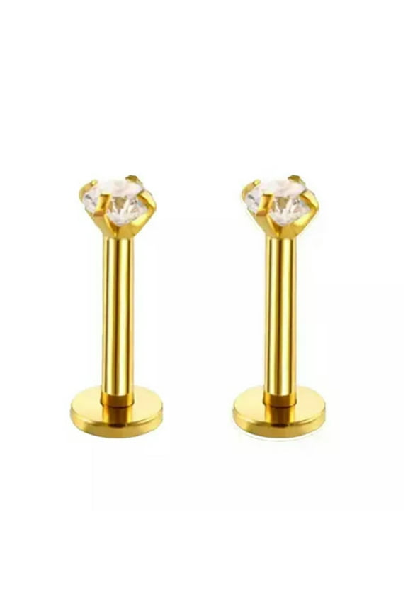 Lip Ring Ear 2Pcs Surgical Steel Monroe Stud Helix Piercing / Tragus Labret Bars-Gold-6mm-2Pc