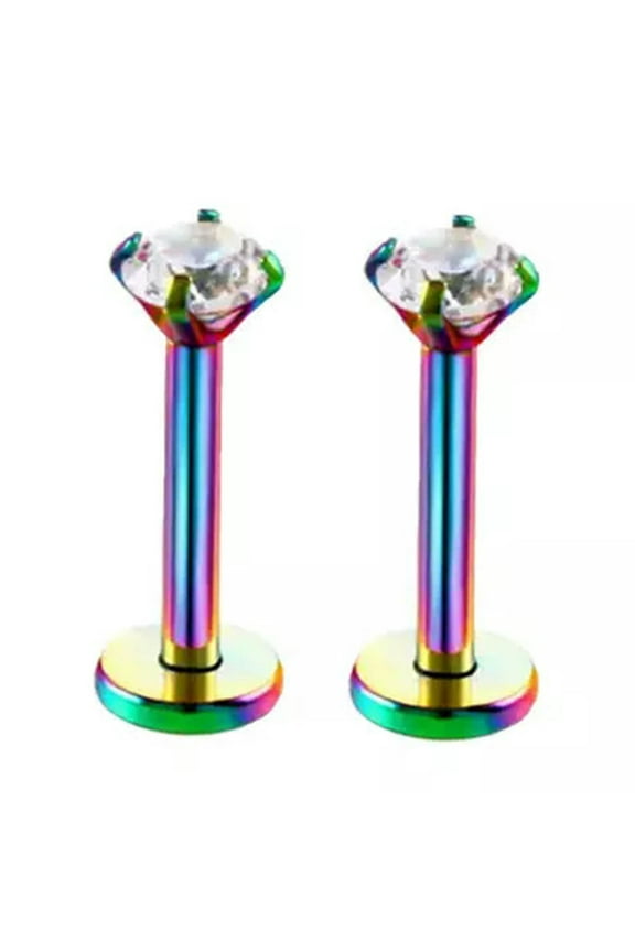 Lip Ring Ear 2Pcs Surgical Steel Monroe Stud Helix Piercing / Tragus Labret Bars-Multicolor-6mm-2Pc