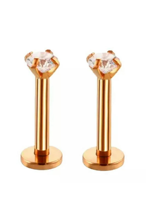 Lip Ring Ear 2Pcs Surgical Steel Monroe Stud Helix Piercing / Tragus Labret Bars-Rose Gold-6mm-2Pc