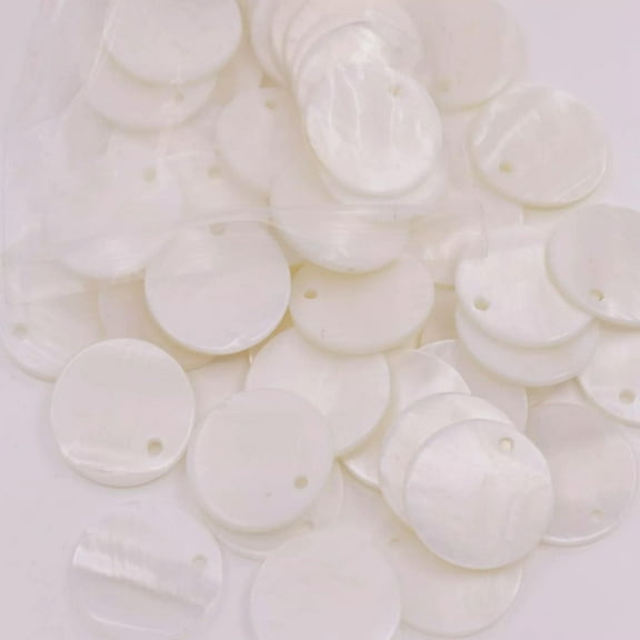 EOEMY Lots 50 Pcs 20mm Round Coin Shell White Mother Of Pearl Top Hole Loose Beads