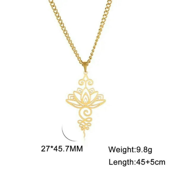 EOEMY Lotus Flower Pendant Necklace Yoga Healing Charms Amulet Stainless Steel Jewelry