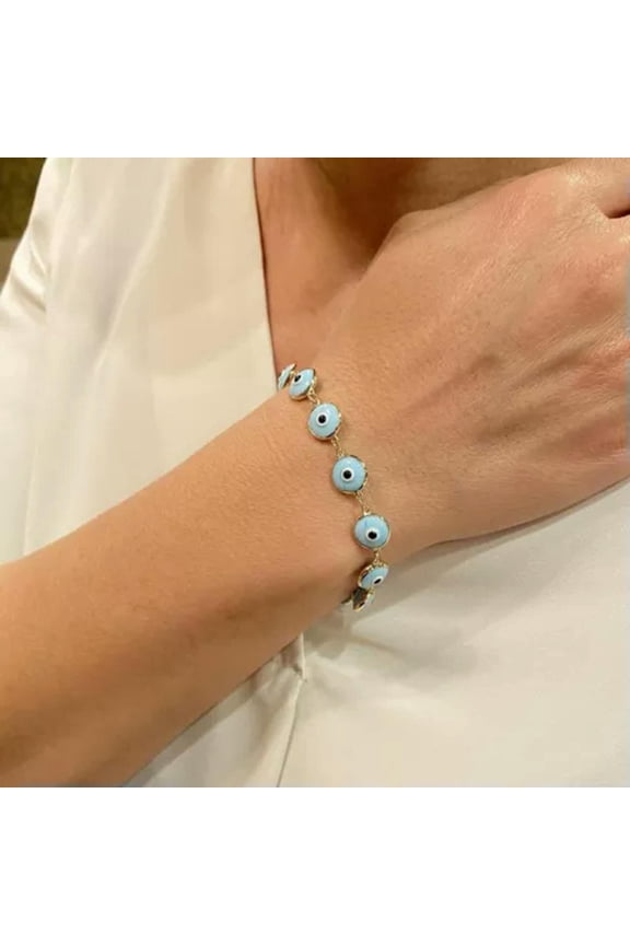 Lucky Boho Blue Devil Eye Evil Eye Bracelets Chain Jewelry Men Women Adjustable-Light Blue