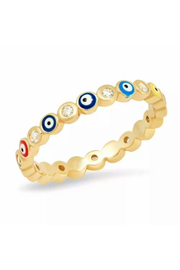 Lucky Crystal Rainbow Evil Blue Eye Opening Knuckle Rings Women Boho Jewelry-Gold-Colorful