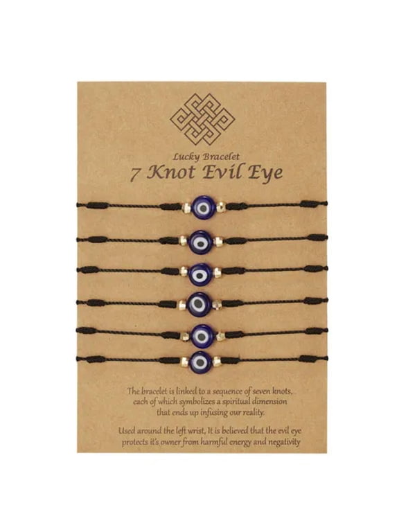 Lucky Turkish Evil Eye Bracelet Kabbalah Amulet 7 Knot Protection Rope Wholesale-6Pcs Evil Eye 7 Knots Black