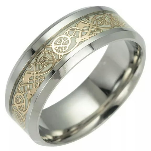 EOEMY Luminous Ring Women&Men Glowing Ring Fashion Jewelry Stainless Steel Ring /-Gold-7