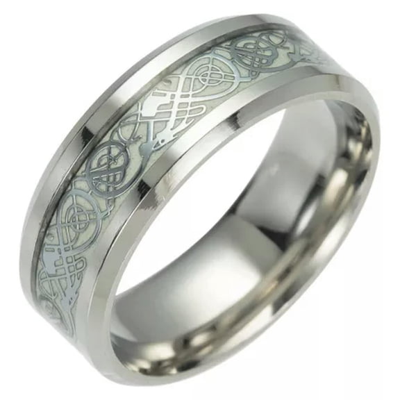 EOEMY Unisex Fashion Stainless Steel Luminous Ring Glowing Ring Dragon Pattern Design#-Silver-11