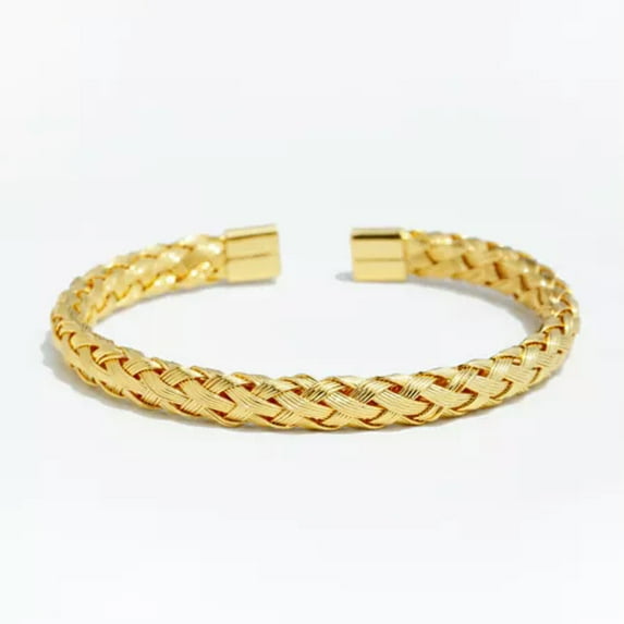 EOEMY Luxury 3Pcs/Set Charm Gold Men Stainless Steel Roman Numeral Bracelets Jewelry-Gold Woven Bracelet
