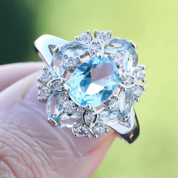 EOEMY Luxury 925 Silver Rings Women Cubic Ziconia Jewelry Weeding Rings Size 6-10-10-Aquamarine# 1