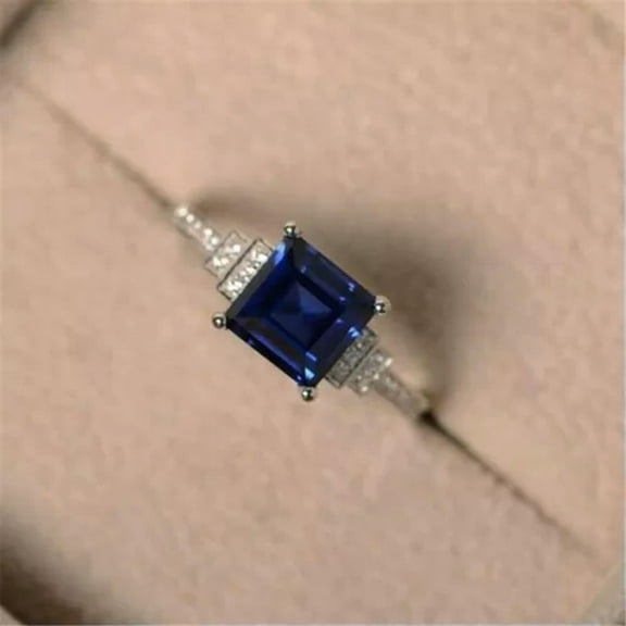 EOEMY Luxury 925 Silver Rings Women Cubic Ziconia Jewelry Weeding Rings Size 6-10-7-Royal Blue#1