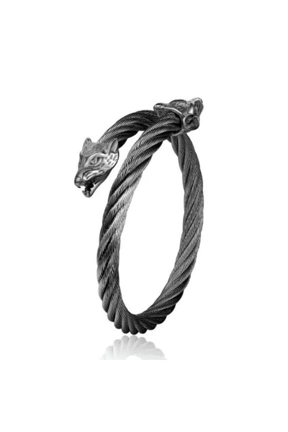 Luxury Gold Walf Head Bangles Hip Hop Jewelry Goth Fashion Bracelets For Men-Wolf Head Black