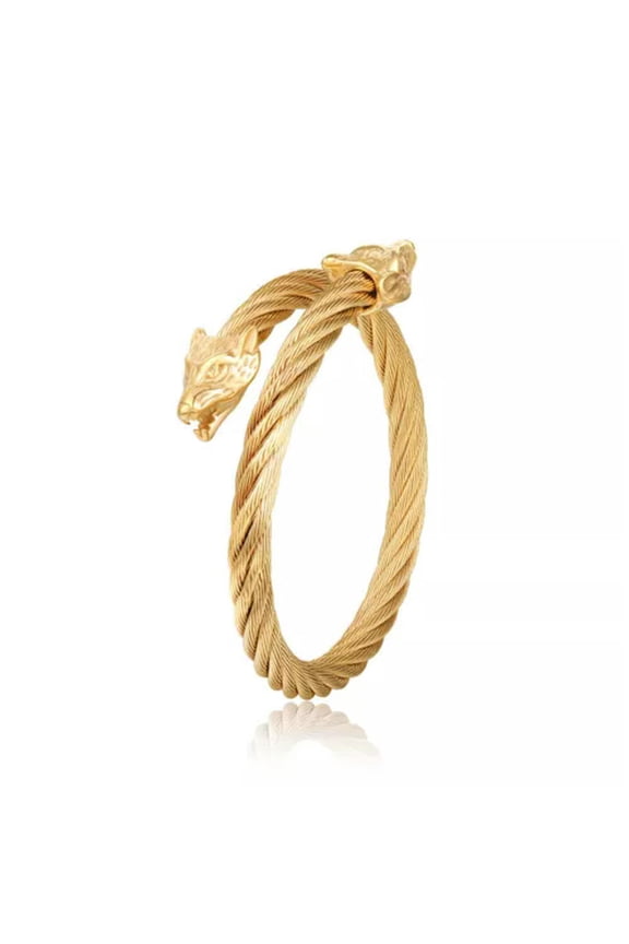 Luxury Gold Walf Head Bangles Hip Hop Jewelry Goth Fashion Bracelets For Men-Wolf Head Gold