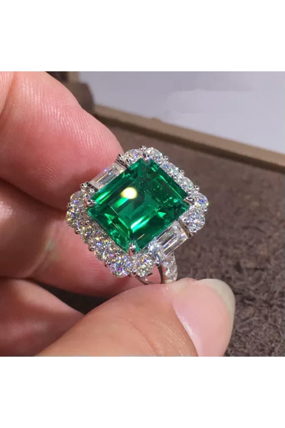 Luxury Green Cubic Zircon Ring Women 925 Silver Filled Jewelry Sz 6-10-6