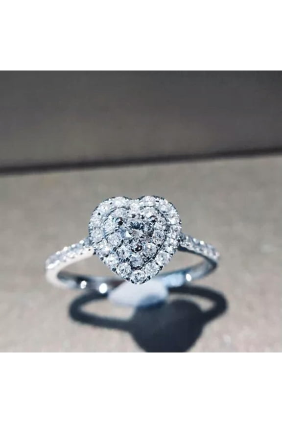 Luxury Heart Cut Cubic Zircon Ring Women 925 Silver Filled Jewelry Sz 6-10-9