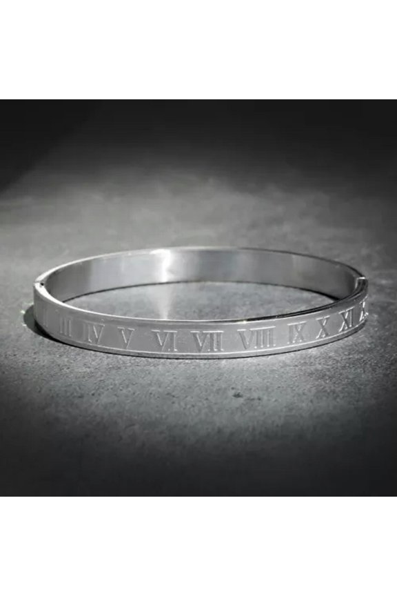 Luxury Men Bracelet King Crown Roman Numberal Bangle & Bracelet Jewelry Set-Roman Numberal Bangle - Silver