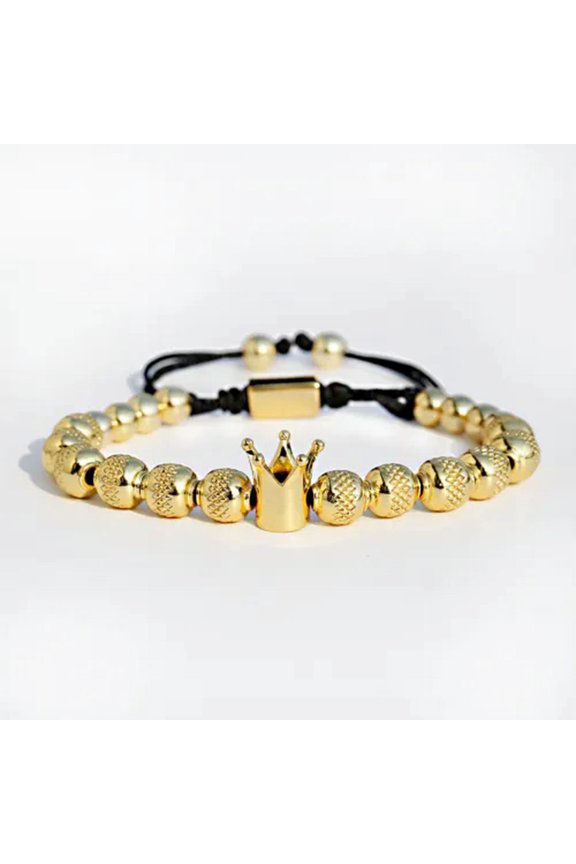 Luxury Men'S Bracelet Set King Crown Roman Numberal Bangle Bracelet Jewelry-King Crown - Gold