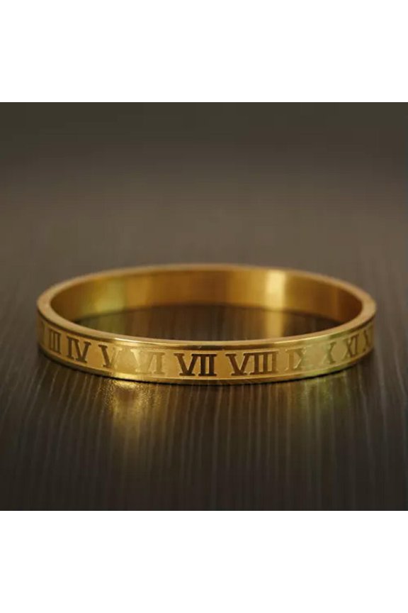 Luxury Men'S Bracelet Set King Crown Roman Numberal Bangle Bracelet Jewelry-Roman Numberal Bangle - Gold