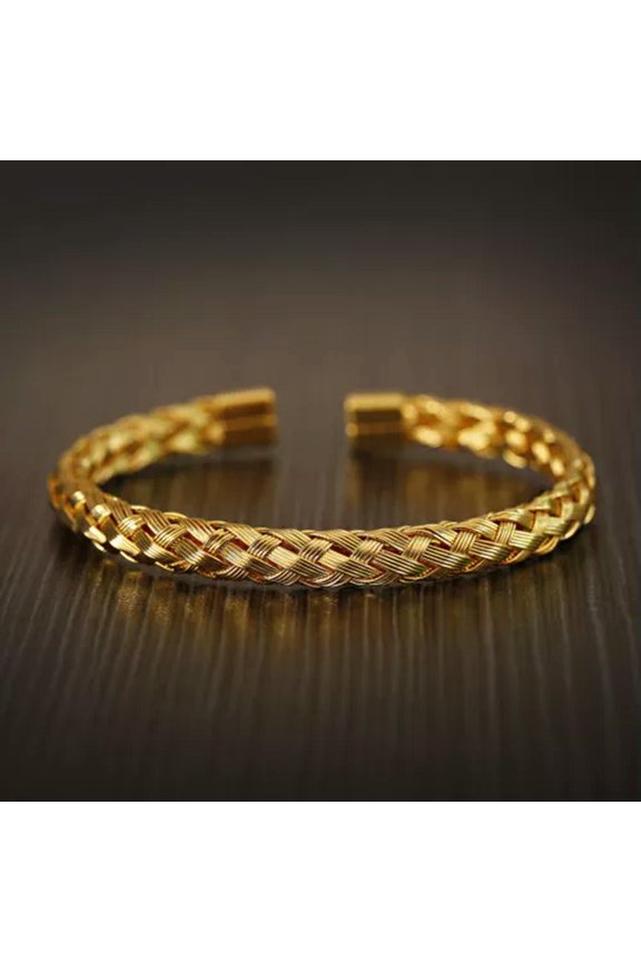 Luxury Men'S Bracelet Set King Crown Roman Numberal Bangle Bracelet Jewelry-Waven Alloy Bangle - Gold