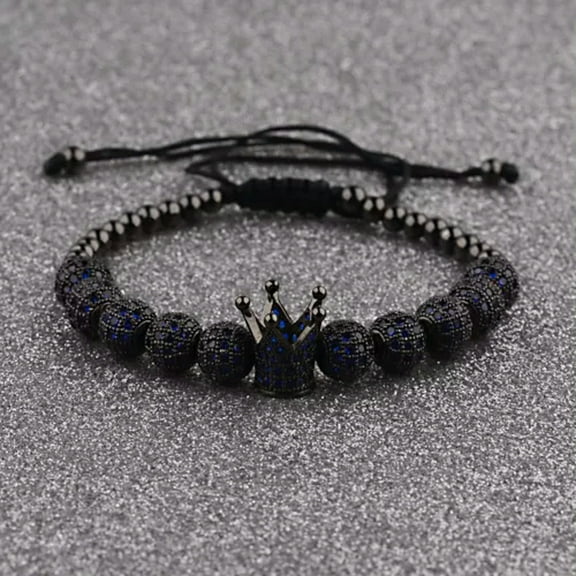 EOEMY Luxury Micro Pave Cz Ball & Crown Braided Copper Bead Men'S Bracelets Jewelry-1268-A3