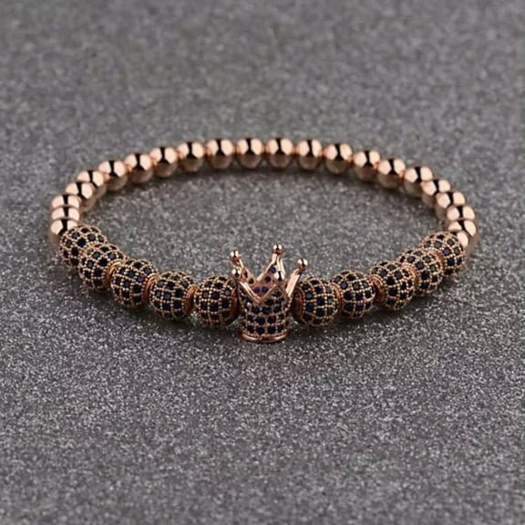 EOEMY Luxury Micro Pave Cz Ball & Crown Braided Copper Bead Men'S Bracelets Jewelry-1268-B4