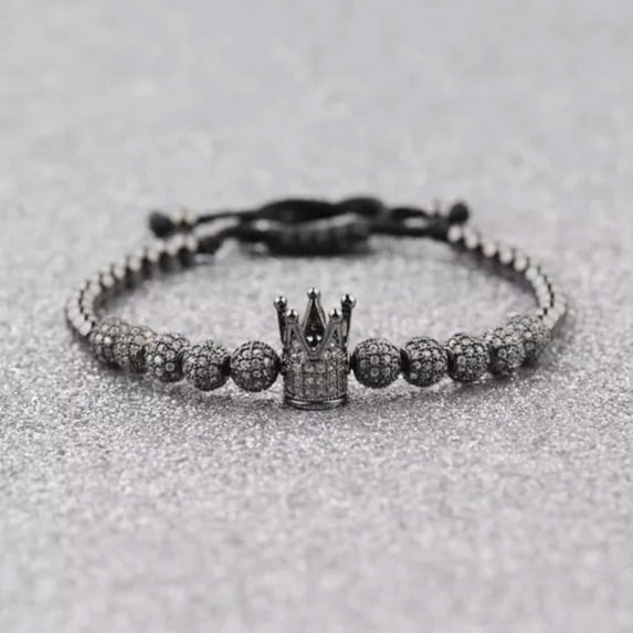 EOEMY Luxury Micro Pave Cz Ball & Crown Braided Copper Bead Men'S Bracelets Jewelry-1287-3