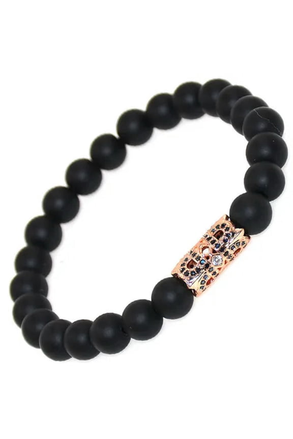 Luxury Micro Pave Cz Ball Crown Matte Agate Bead Charm Bracelets Couple Jewelry-Rose Gold