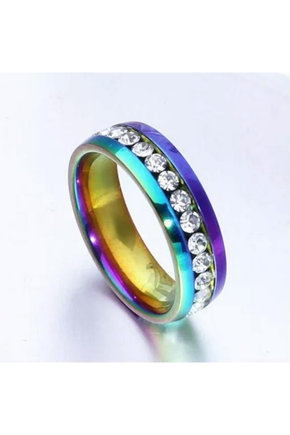 Luxury Ring Mens/Women'S Wedding Cz Titanium Steel Mystic Rainbow Band Size 5-13