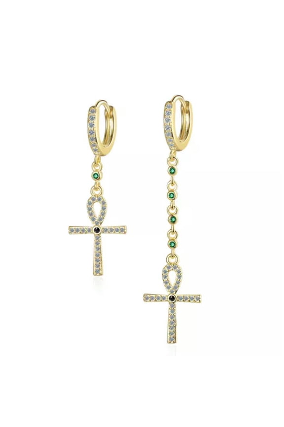 Luxury Women Green Clear Asymmetrical Earrings 925 Silver Cross Drop Earrings-Silver