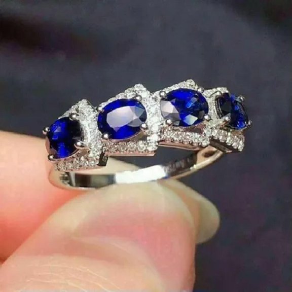 EOEMY Luxury Women Jewelry 925 Silver Filled Royal Blue Cubic Zircon 3Pcs Ring Sz 6-10-8