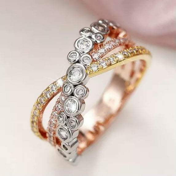 EOEMY Luxury Women Two Color Cubic Zirconia Jewelry 925 Silver Filled Ring Sz 6-10-8
