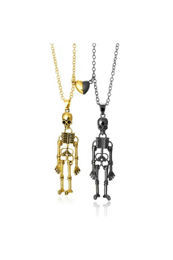 Magnet Skull Pendant Necklace Set Couple Skeleton Halloween Gothic Wholesale-#7