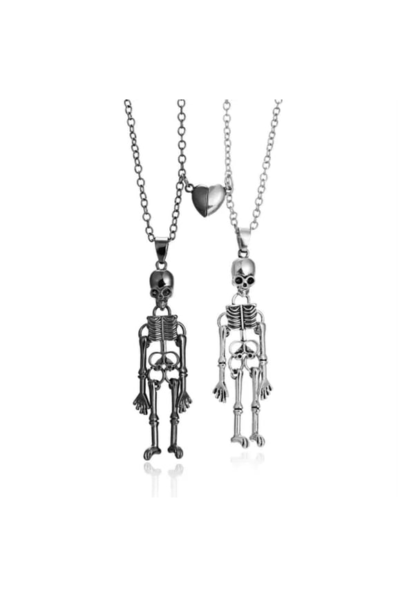 Magnet Skull Pendant Necklace Set Couple Skeleton Halloween Gothic Wholesale-#8