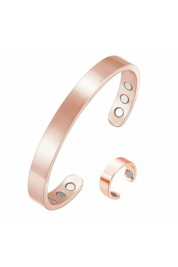 Magnetic Bracelet Cuff Bangle Pain Relief Women Men Health Therapy Jewelry Gift-Rose Gold Bracelet W/Ring