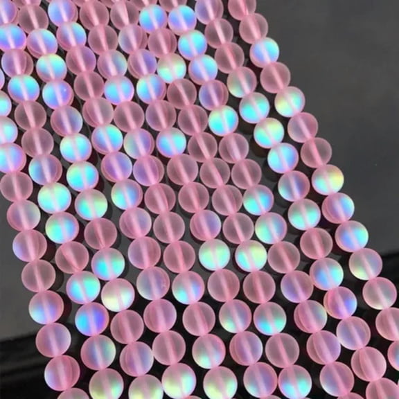 EOEMY Matte Mystic Aura Quartz Gemstone Loose Beads Holographic Quartz Diy Bracelets-Pink-8mm