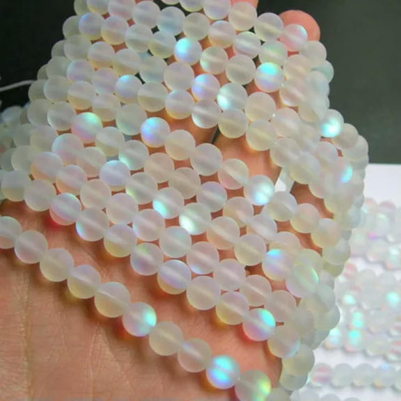 EOEMY Matte Mystic Aura Quartz Gemstone Loose Beads Holographic Quartz Diy Bracelets-White-8mm
