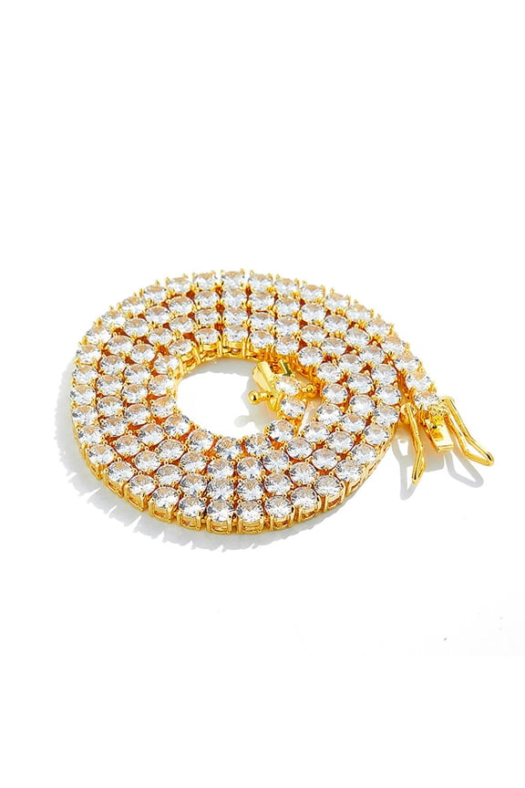 Men Hip Hop 5A Zircon Geometry Necklace 4mm Tennis Diamond Chain 8-24Inch-Gold-22Inch(55Cm)