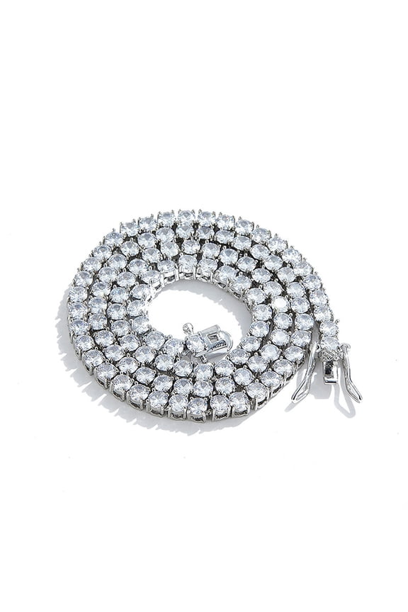 Men Hip Hop 5A Zircon Geometry Necklace 4mm Tennis Diamond Chain 8-24Inch-Silver-8Inch(20Cm)