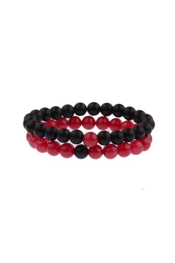 Men Natural Lava Stone Crown Arrow Beaded Cuff Charm Bangle Bracelets 2Pcs/Set-Lovers Stone Style 4