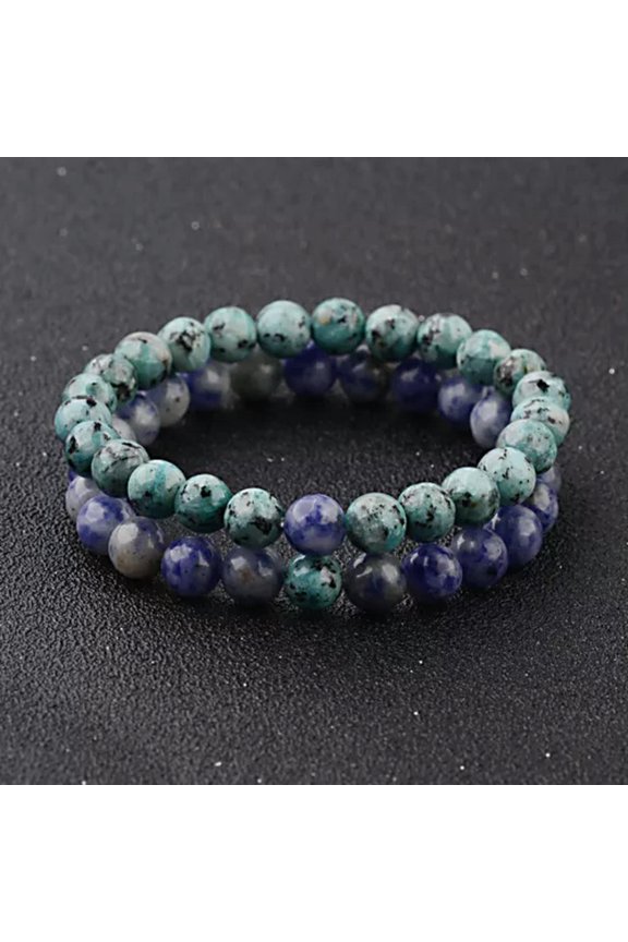 Men Natural Lava Stone Crown Arrow Beaded Cuff Charm Bangle Bracelets 2Pcs/Set-Lovers Stone Style 9