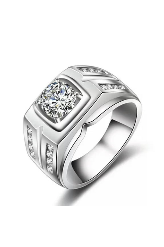 Men'S Fashion Round Cut 1.5Ct Round Cut Topaz Cz Band 925 Silver Ring Size 7-12