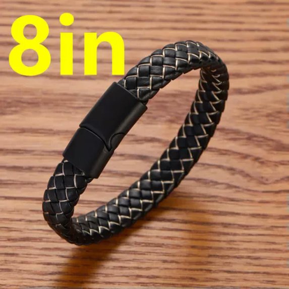EOEMY Men'S Leather Bracelet With Magnetic Clasp Cowhide Multi-Layer Braided Leather-Black + Black Clasp