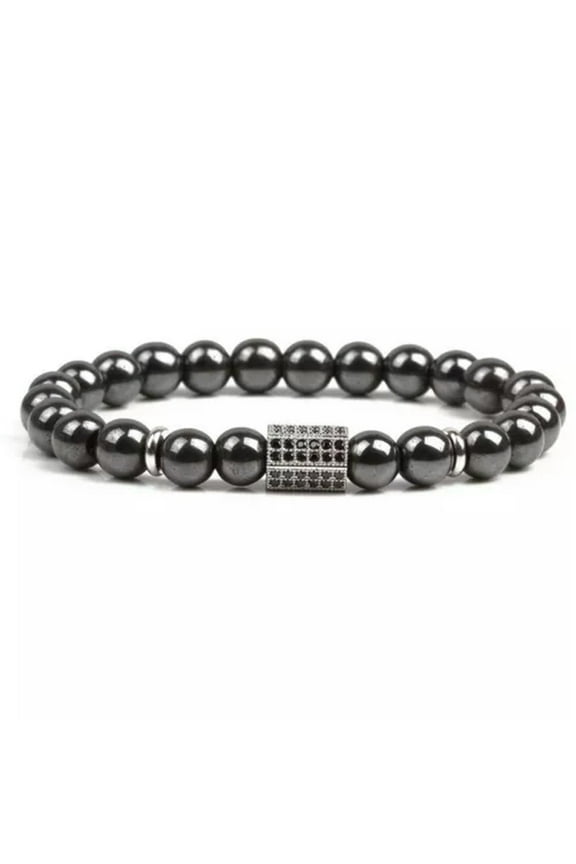 Men'S Luxury Cz Zirconia Hexagon Magnetic Hematite Bracelets Charm Jewelry Gift-Silver