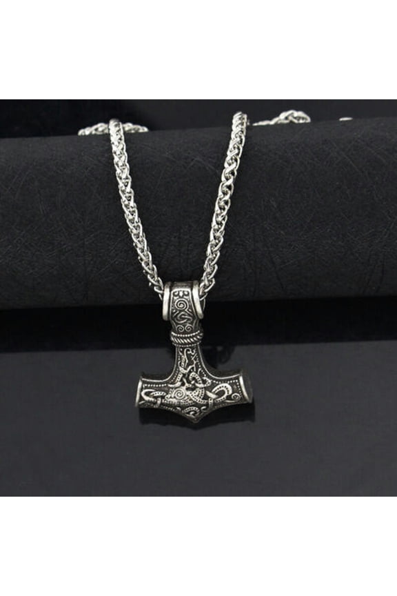 Men'S Stainless Steel Norse Viking Thor Hammer Mjolnir Pendant Necklace-#1