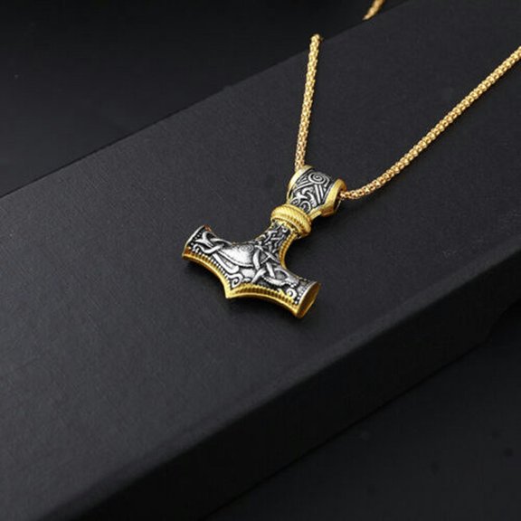 EOEMY Men'S Stainless Steel Norse Viking Thor Hammer Mjolnir Pendant Necklace-#3