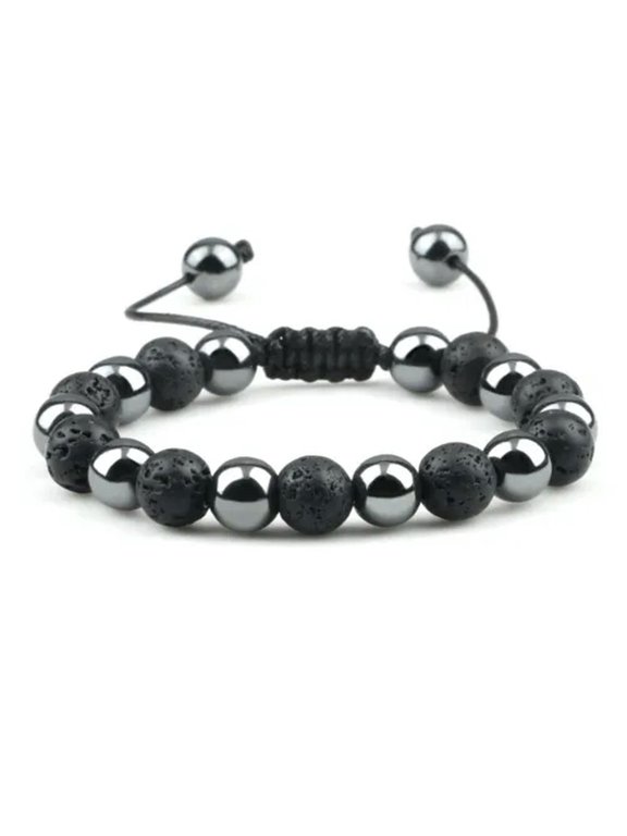 Men'S Triple Protection Natural Black Obsidian Hematite Tiger'S Eye Bracelet-Hematite+Lava