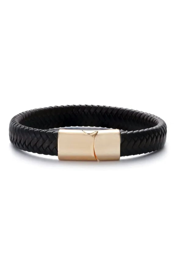 Men Women Leather Titanium Steel Magnetic Braided Clasp Bracelet Bangle Jewelry-Brown-2